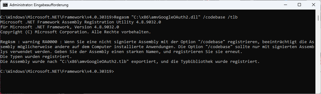 Registrieren der .NET-DLL