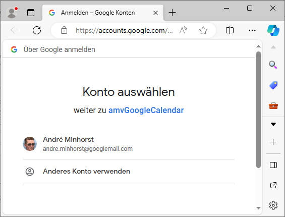 Konto für das Access-Token authentifizieren
