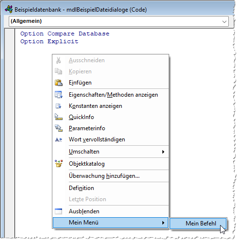 Der Kontextmenübefehl wird hier eingeblendet.