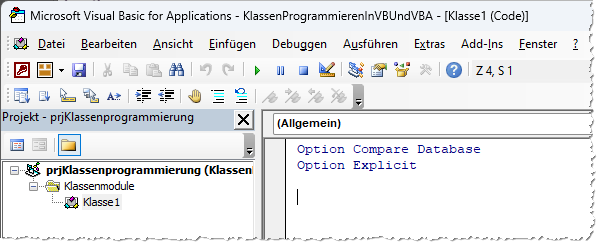 Das neue Klassenmodul im Projekt-Explorer