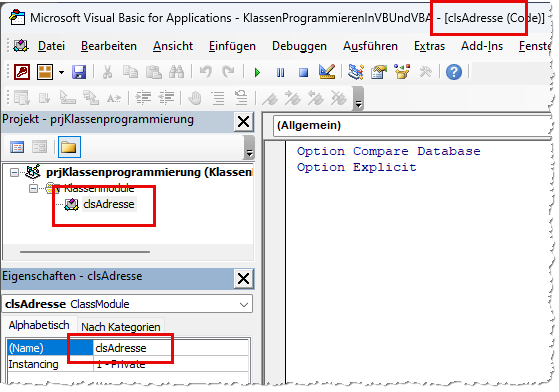 Der neue Klassenname tritt gleich an drei Stellen in Erscheinung.