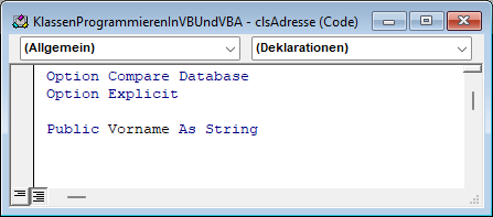 Der bisherige Code der Klasse