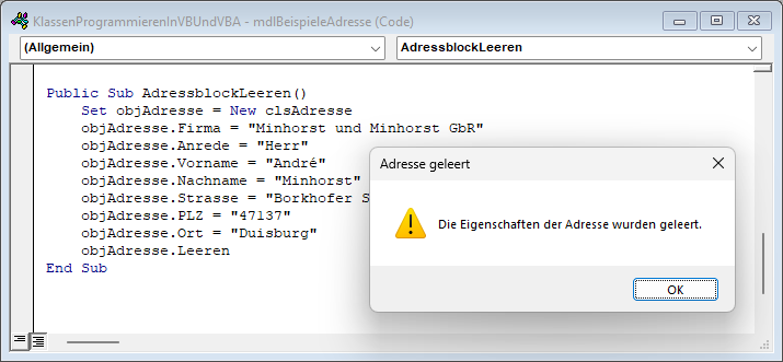 Meldung beim Aufruf einer Methode