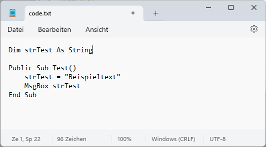 Textdatei mit Beispielcode zum Einlesen
