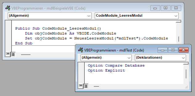 Erstellen eines neuen, leeren Moduls mit zwei Zeilen
