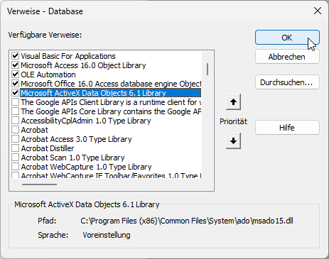 Verweis auf die ADODB-Bibliothek