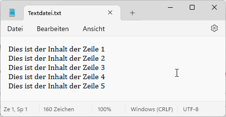 Die frisch erstellte Textdatei