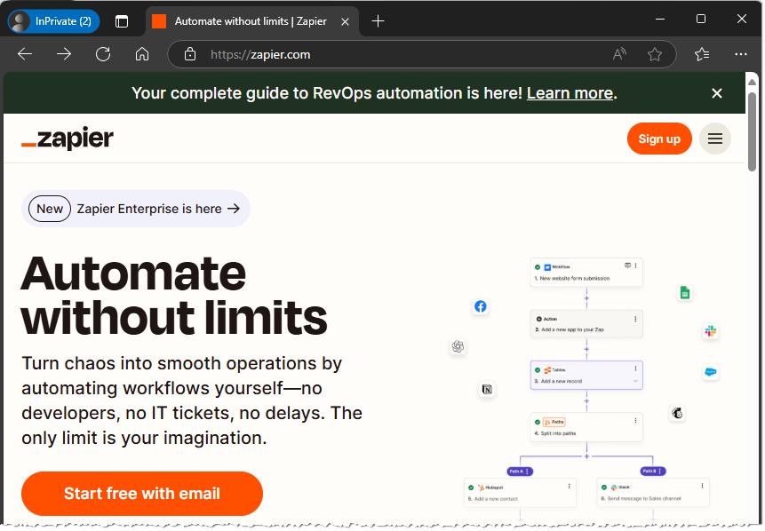 Startseite von Zapier