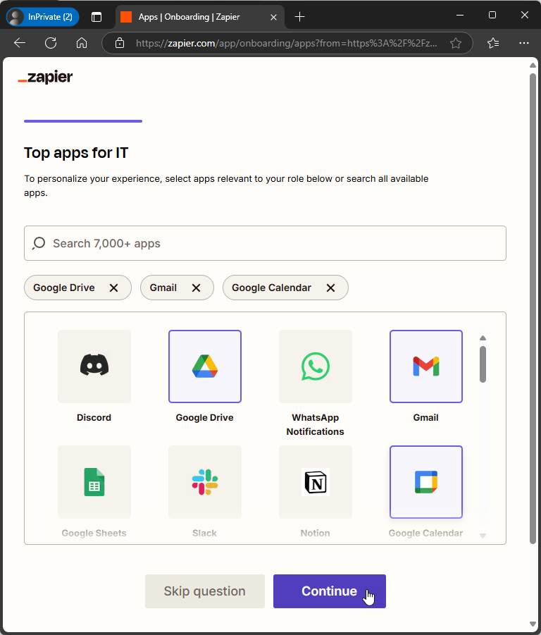 Apps für Zapier auswählen