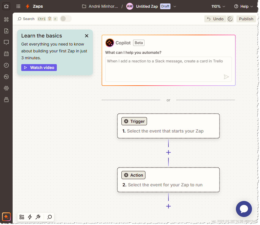 Start mit einem neuen, leeren Zap