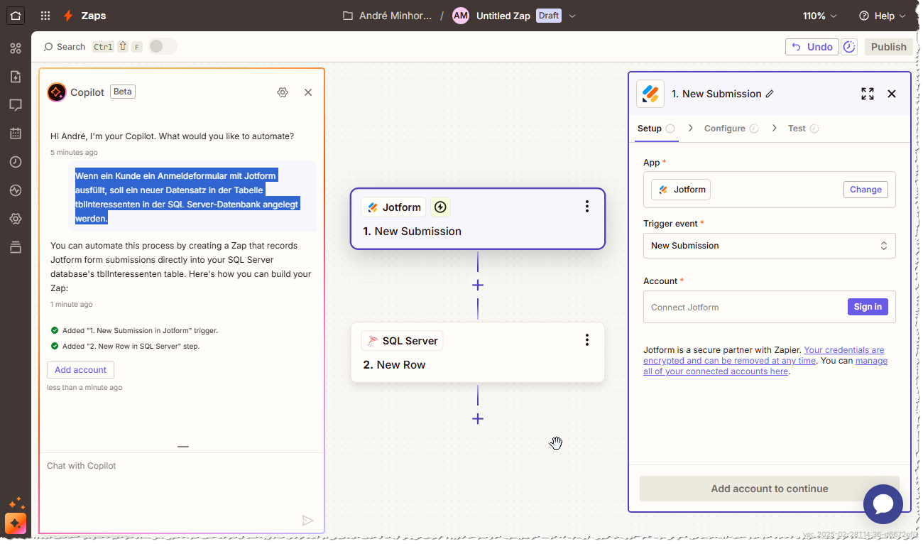 Anpassen eines durch den Copilot erzeugten Zaps