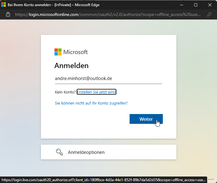 Anmelden am Outlook-Konto