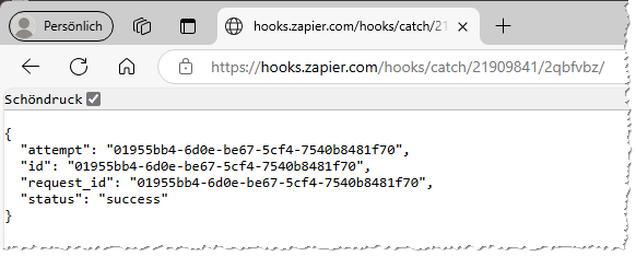 Aufruf mit der Antwort von Zapier