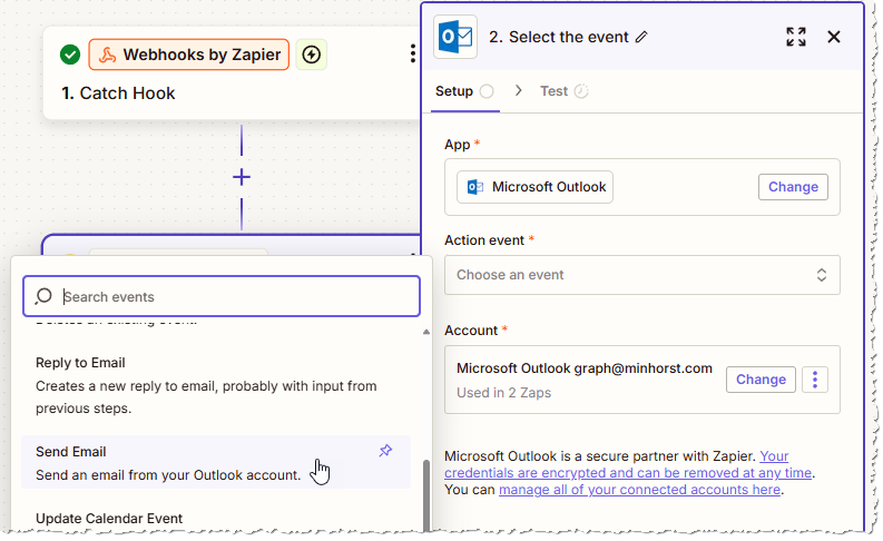 Anlegen der Aktion zum Senden einer E-Mail