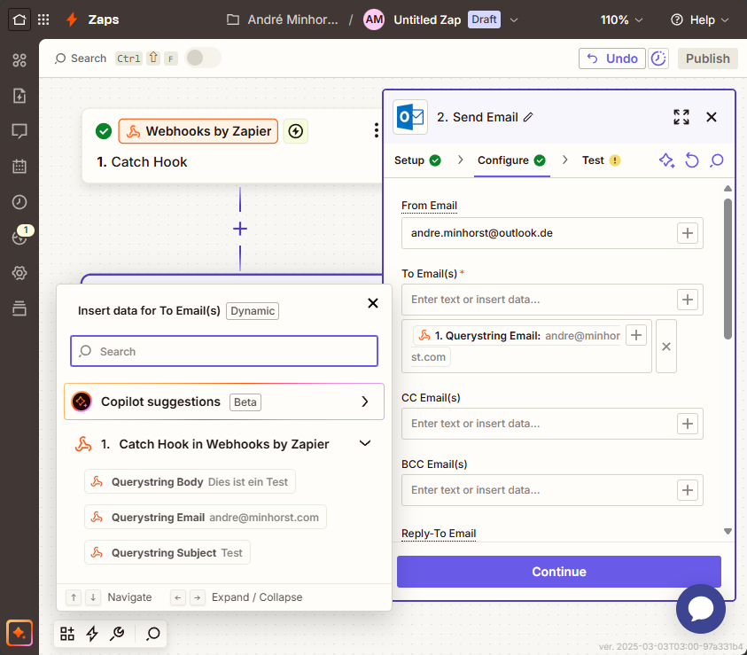 Hinzufügen der Parameter aus dem Trigger