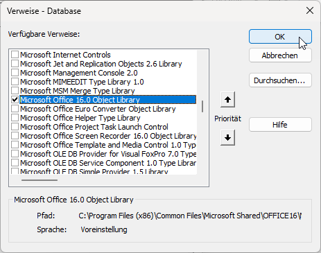 Verweis auf die Office-Bibliothek