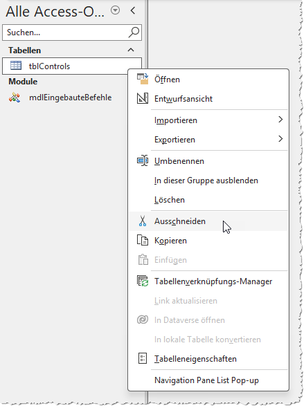 Beispiel für ein eingebautes Kontextmenü
