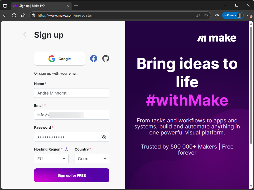 Erstellen eines Make.com-Kontos