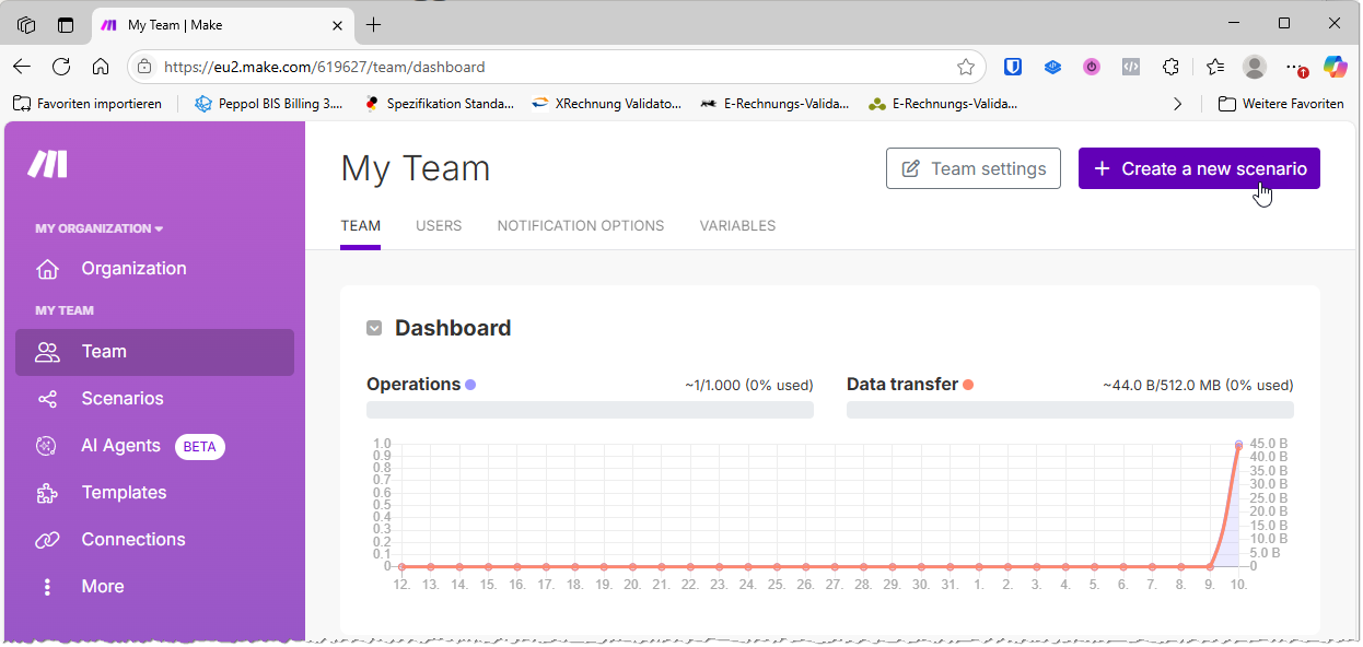 Anlegen eines neuen Scenarios
