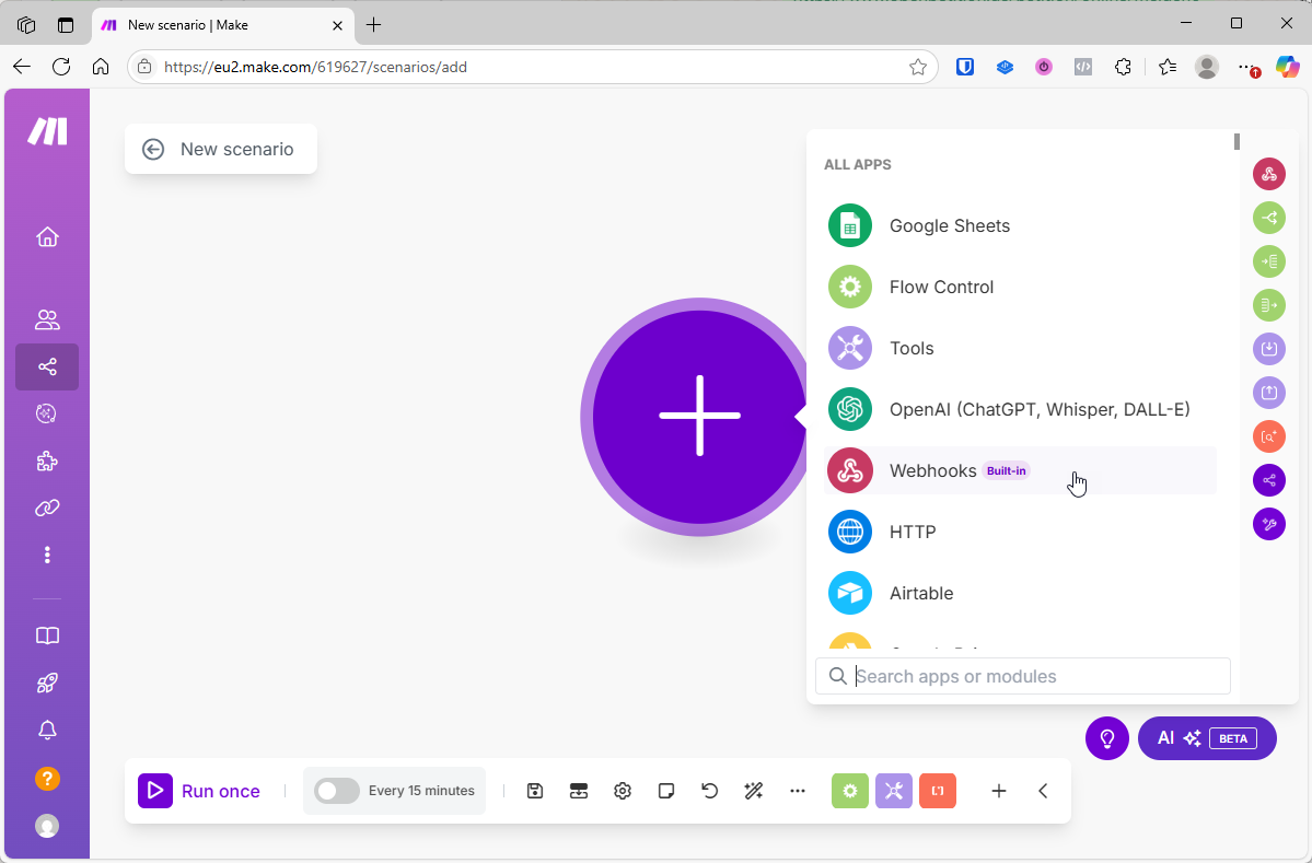 Ein noch leeres neues Scenario