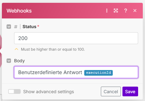 Hinzufüge nder executionId