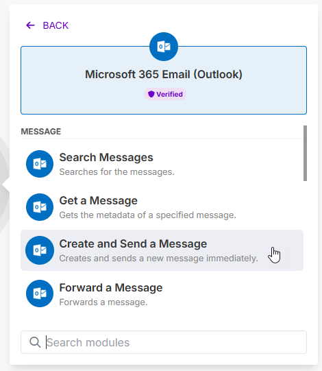 Aktion zum Versenden einer E-Mail auswählen