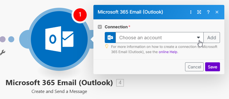 Auswählen oder Hinzufügen der Connection