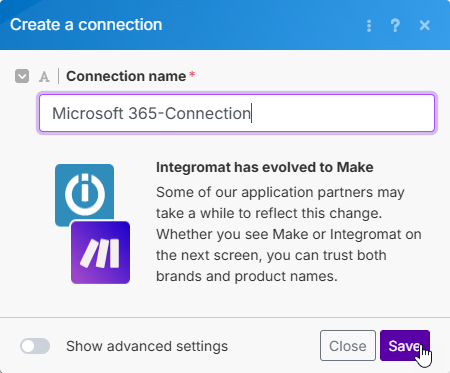 Angeben einer Bezeichnung für die Connection