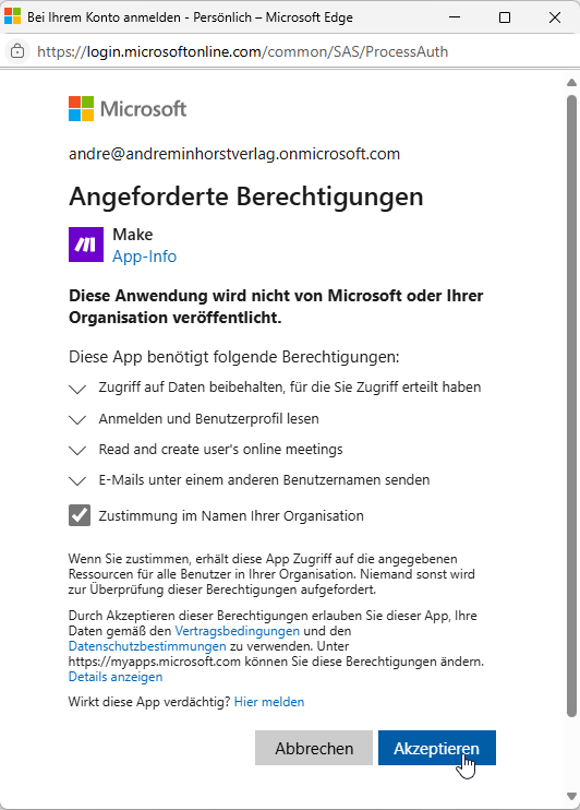 Akzeptieren der Berechtigungen