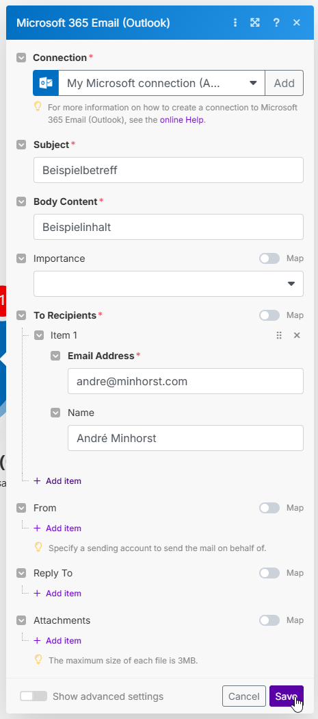 Anlegen einer Beispiel-E-Mail