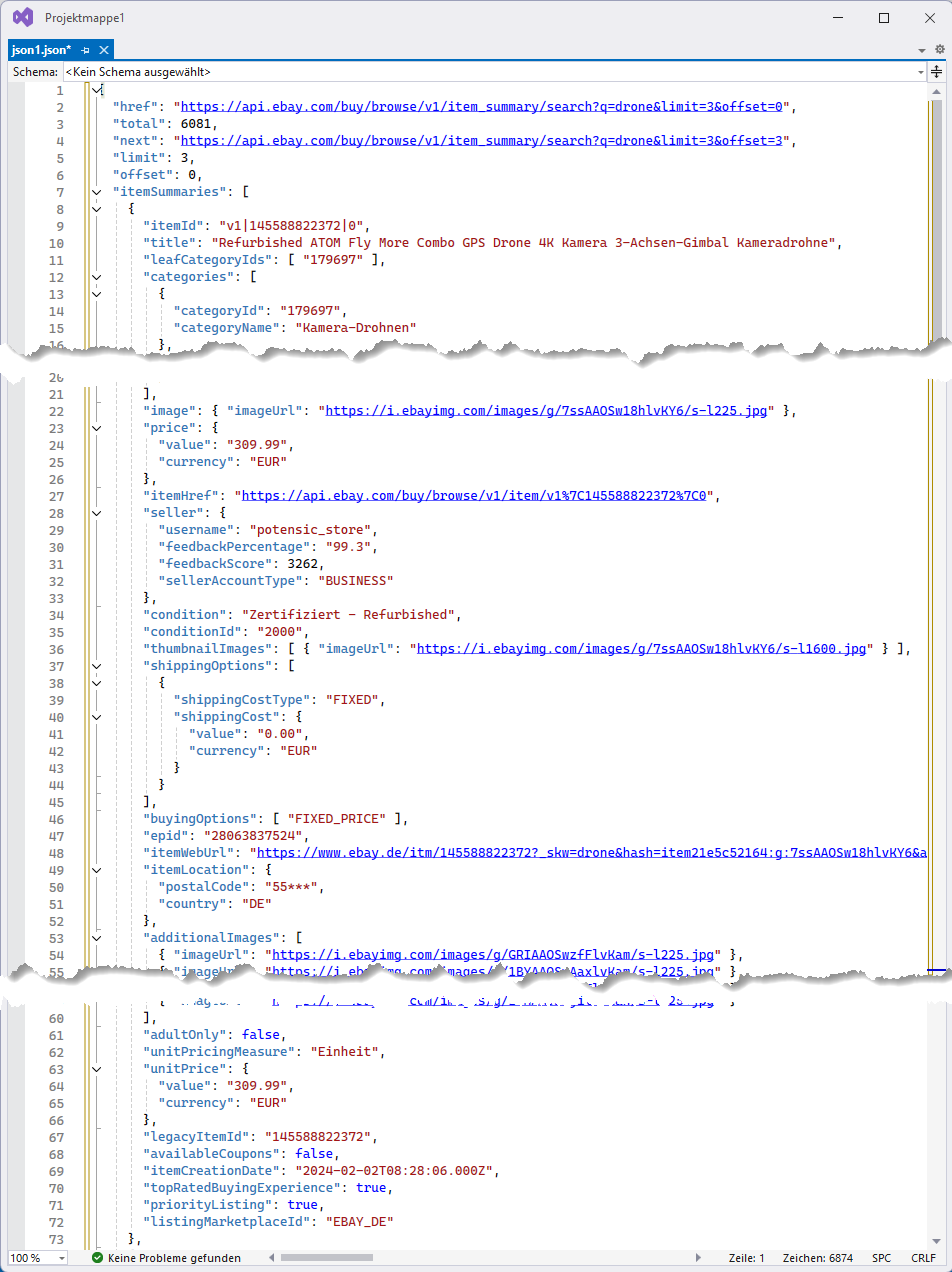 Ergebnis der Abfrage im JSON-Format