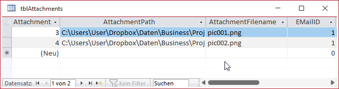 Werte der Tabelle tblAttachments