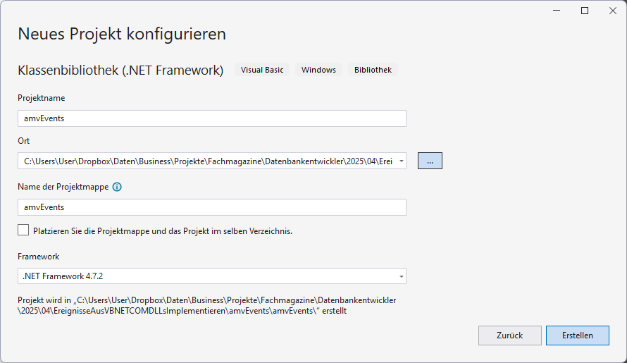 Projekteigenschaften vor dem Speichern festlegen