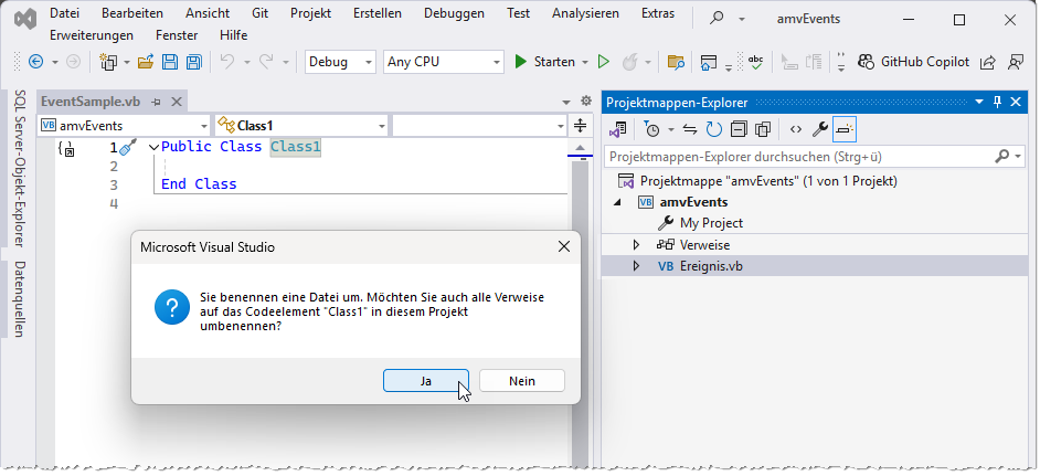 Umbenennen der Klasse des Projekts