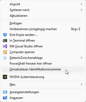 Altes Kontextmenü mit dem gesuchten Eintrag