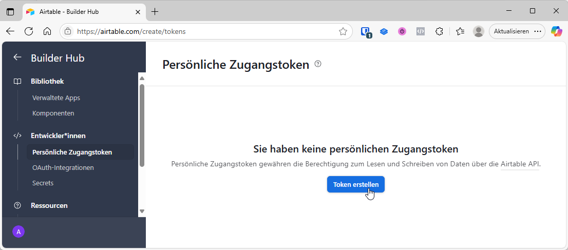 Anlegen eines Tokens