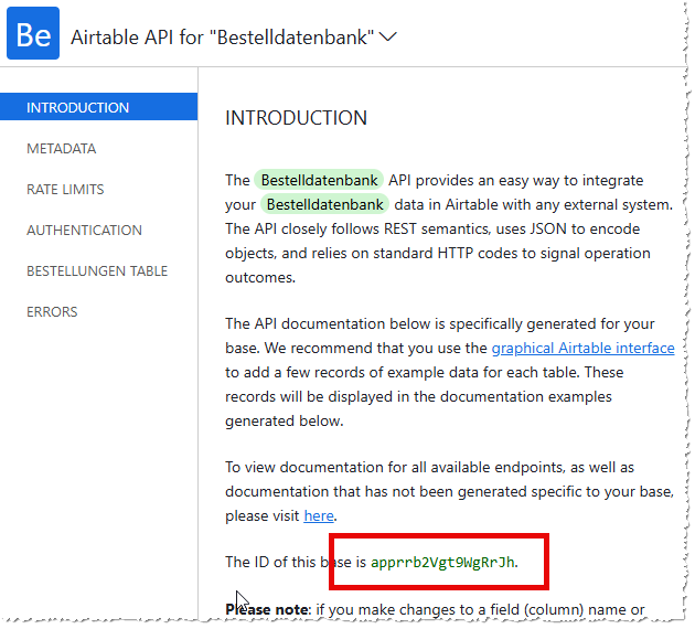 Ermitteln der ID der Datenbank