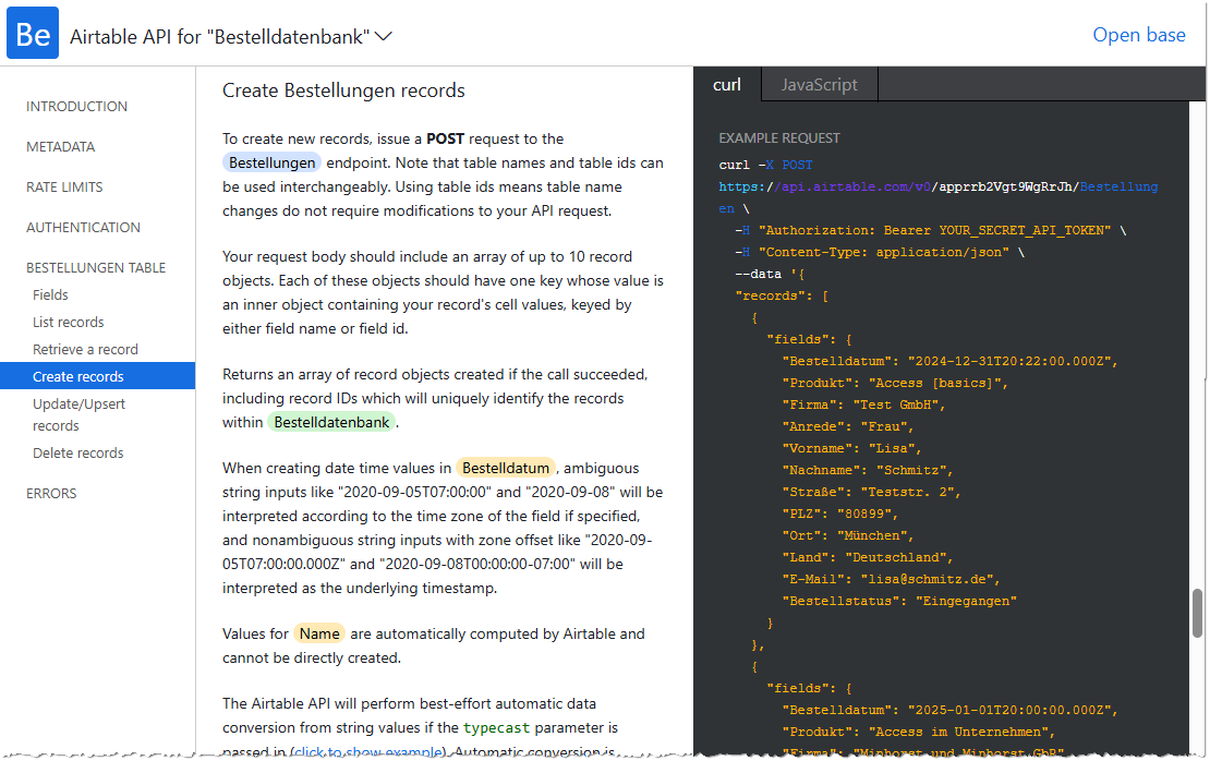 Beispiele für die verschiedenen Datenbank-Operationen