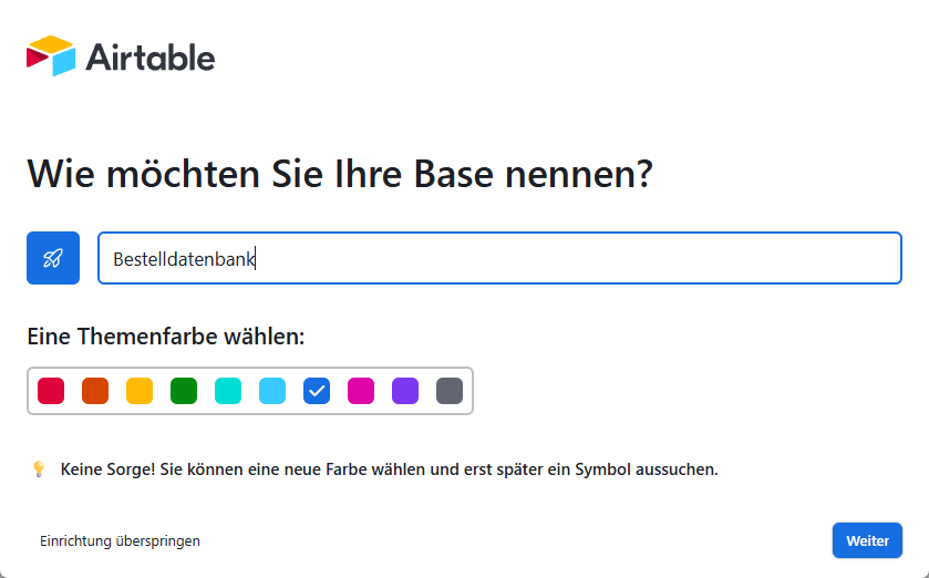 Anpassen von Datenbankname und Themenfarbe